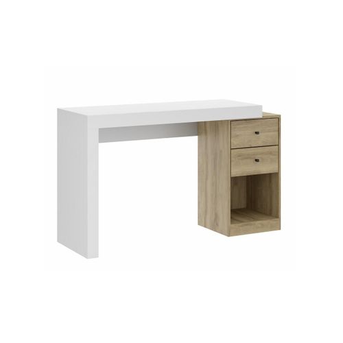 Bureau Extensible 2 Tiroirs Et 1 Niche - Coloris : Blanc Et Naturel - Evan