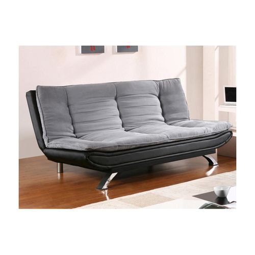 Canapé Convertible Clic-Clac En Tissu Et Simili Demido Iii - Gris Et Noir