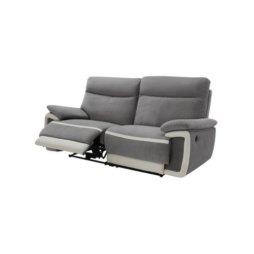 Canapé 3 Places Relax Électrique En Velours Metti - Gris Et Bandes Écru