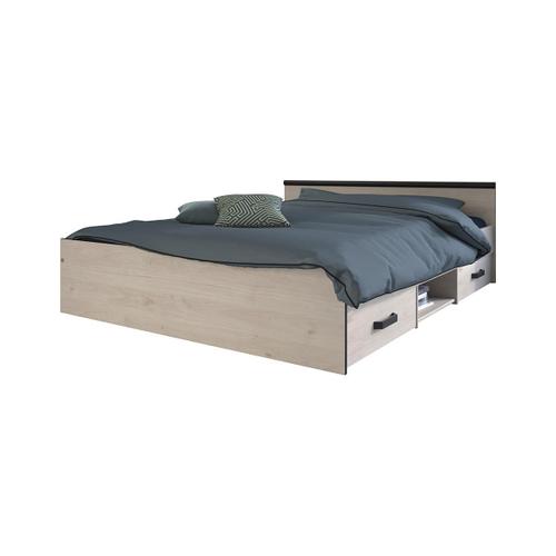 Lit Pablo Avec Rangements - 2 Tiroirs Et 1 Niche - 140 X 190 Cm - Coloris : Chêne