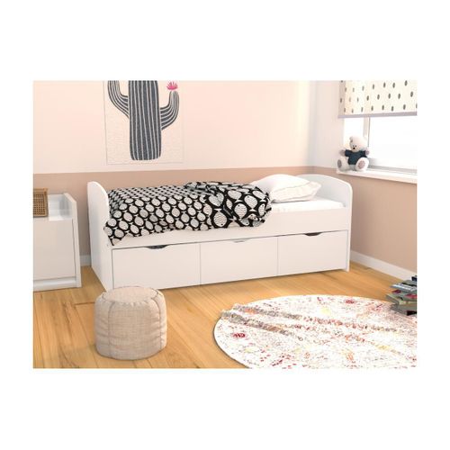 Lit Louane Avec 2 Tiroirs Et 1 Coffre De Rangement - 90 X 190 Cm - Blanc