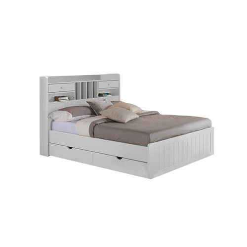 Lit Mederick Avec Rangements Et Tiroirs - 140x190cm - Pin Blanc