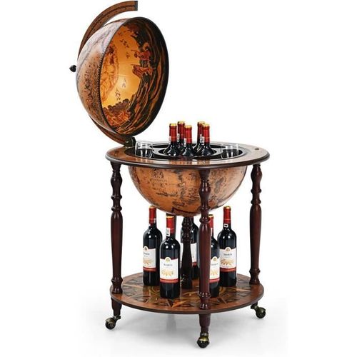 Costway Bar Globe Cartographie Marine Du Xvie Siècle, Avec 4 Roulettes Et Style Rétro, Pour Salon, Bar, Cave À Vin, Marron