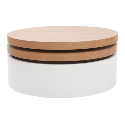 Table Basse Ronde Avec Plateaux Pivotants Et Rangement Blanc Et Bois Icon