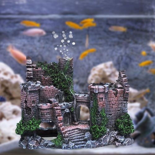 Décor D'aquarium Château Médiéval Ancien En Résine Décoration Roche Artificielle Grotte Pour Poissons Aménagement Aquatique Hi1754