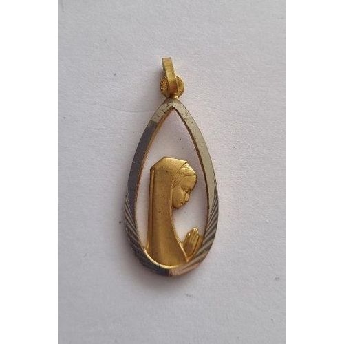 Pendentif Vierge Marie, Métal Doré Et Argenté, Petite Gravure Arrière