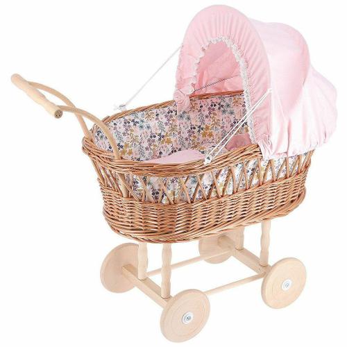 Petitcollin Poussette Osier Rose (Pour Poupée Jusqu'à 40 Cm)