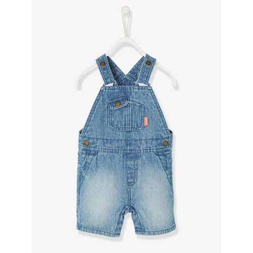Salopette Courte Bébé Garçon Finement Rayée - Bleu Delavé (Vert Baudet)