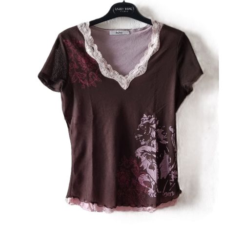 T-Shirt Burton Taille M/38 Marron Et Rose Avec Dentelle