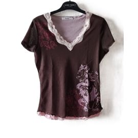 T-Shirt Burton Taille M/38 Marron Et Rose Avec Dentelle