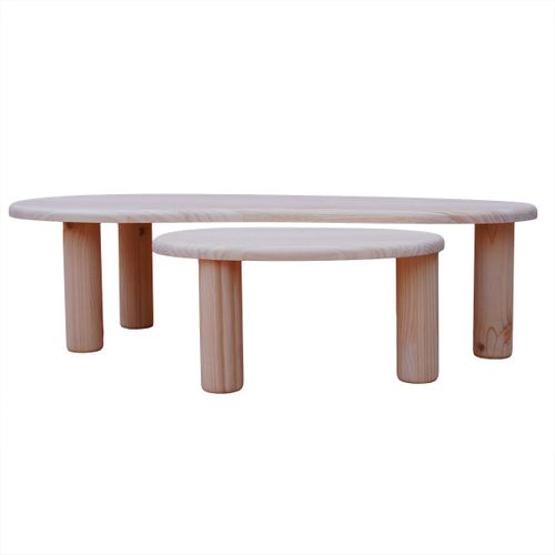 2 Tables Empilables En Pin Massif De Forme Ovale Non Verni