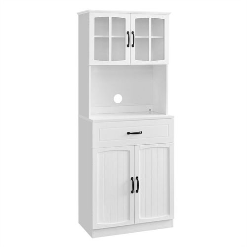 Haut Placard Avec Portes En Verre Et Étagères Réglables Blanc