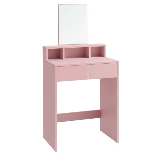 Coiffeuse Avec Grand Miroir, Table De Maquillage, Avec 2 Tiroirs Et 3 Compartiments, Coin Beauté, Style Moderne, Rose Bonbon