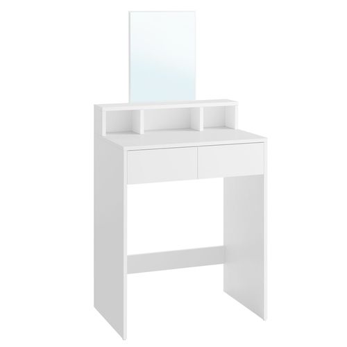 Coiffeuse Avec Grand Miroir, Table De Maquillage, Avec 2 Tiroirs Et 3 Compartiments, Coin Beauté, Style Moderne, Blanc