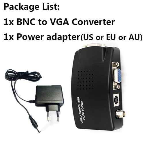 ajouter l'adaptateur secteur - Convertisseur vidéo BNC à VGA, pour PC portable TV RCA Composite s-vidéo AV à PC VGA LCD convertisseur adaptateur boîte de commutation pour CCTV DVD DVR