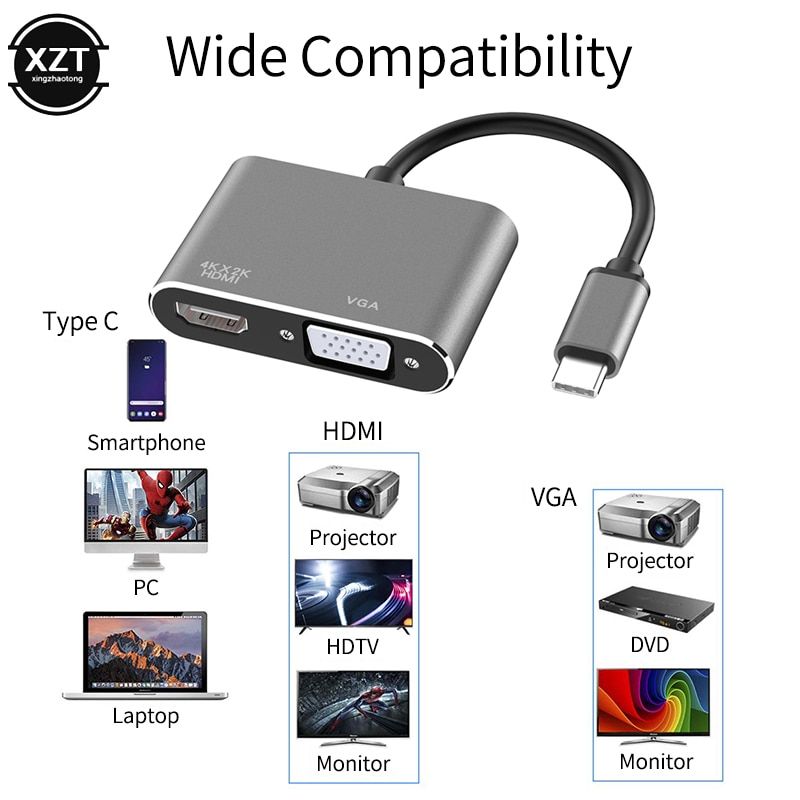 Autre - Adaptateur USB C vers HDMI VGA 4K Type C HUB, conver... - 2