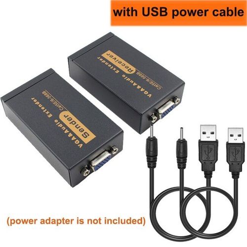 Câble d'alimentation USB - Prolongateur VGA UTP avec répéteur d'extension audio VGA AV par câble cat5e/6 jusqu'à 100M avec adaptateur d'alimentation