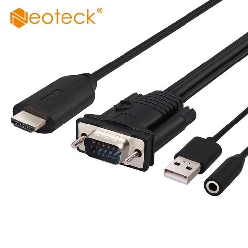 Neoteck ? câble adaptateur HDMI vers VGA femelle, convertisseur vidéo actif 3.5 P, Audio 1080mm, prise en charge PS4