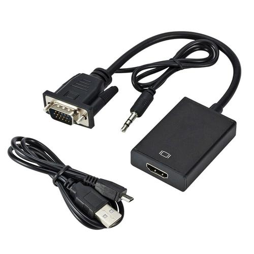 Noir - Adaptateur 1080P VGA vers HDMI, convertisseur numérique, vidéo analogique, jack 3.5mm, Audio, pour PS4, ordinateur portable, projecteur de PC