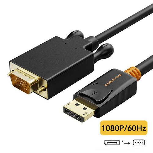 Noir - Câble câble DisplayPort vers VGA convertisseur DP vers VGA Displayport VGA câble or pour Macbook projecteur ordinateur portable Camara HDTV N041