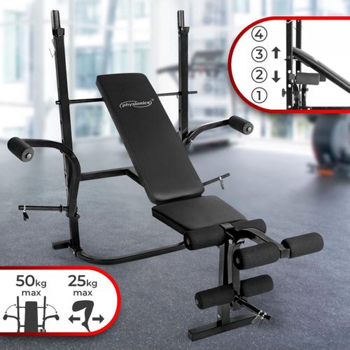 Physionics® Banc De Musculation Multifonction - Pliable, Inclinable, Dossier Réglable, Charge Max. 255 Kg - Station, Banc D'haltérophilie Complet, Fitness