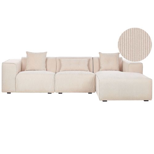 Canapé Angle À Gauche En Velours Côtelé Beige 3 Places Dolva