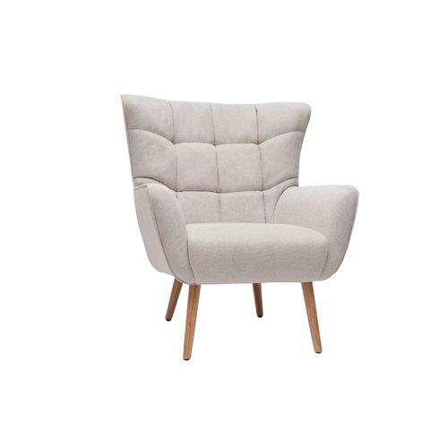Fauteuil Scandinave Tissu Effet Velours Texturé Beige Et Hévéa Massif Avery