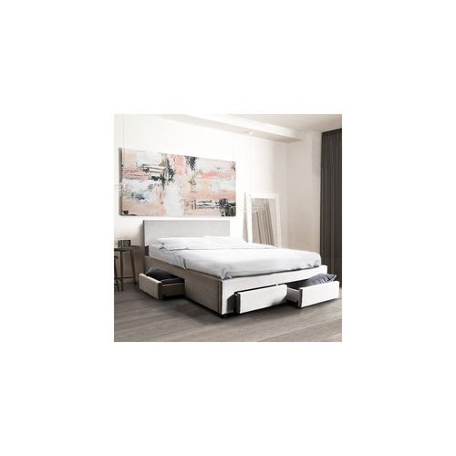 Lit Lugano 160x200 + 1 Sommier + 4 Tiroirs / Gris Clair/ 212x170x85