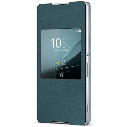 Etui Folio Vert Origine Sony Rabat Latéral Avec Fenêtre Pour Xperia Z3+ Scr30