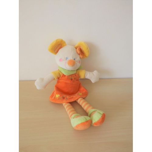 Doudou Peluche Souris Orange Robe Mots D'enfants