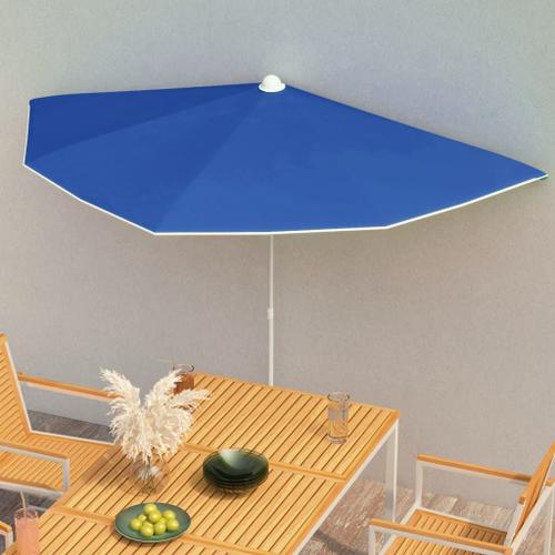 Vidaxl Demi-Parasol De Jardin Avec Mât 180x90 Cm Bleu Azuré