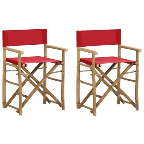 Vidaxl Chaises Pliables De Directeur Lot De 2 Rouge Bambou Et Tissu