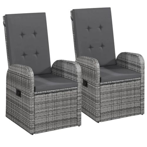 Vidaxl Chaise Inclinable De Jardin 2pc Et Coussins Résine Tressée Gris