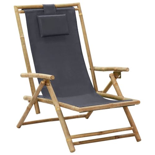 Vidaxl Chaise De Relaxation Inclinable Gris Foncé Bambou Et Tissu