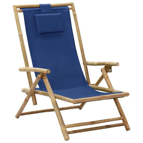 Vidaxl Chaise De Relaxation Inclinable Bleu Marine Bambou Et Tissu