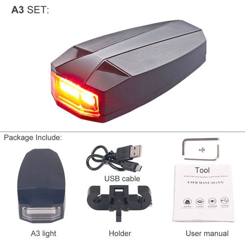A3 Non Sans Fil - Sonnette Électrique Sans Fil Pour Bicyclette, Lumière D'alarme, Feu Arrière Pour Bicyclette, Accessoires Anti-Vol À Distance