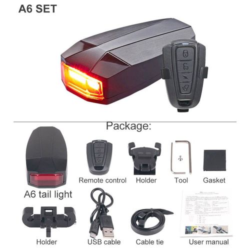 A6 Sans Fil - Sonnette Électrique Sans Fil Pour Bicyclette, Lumière D'alarme, Feu Arrière Pour Bicyclette, Accessoires Anti-Vol À Distance