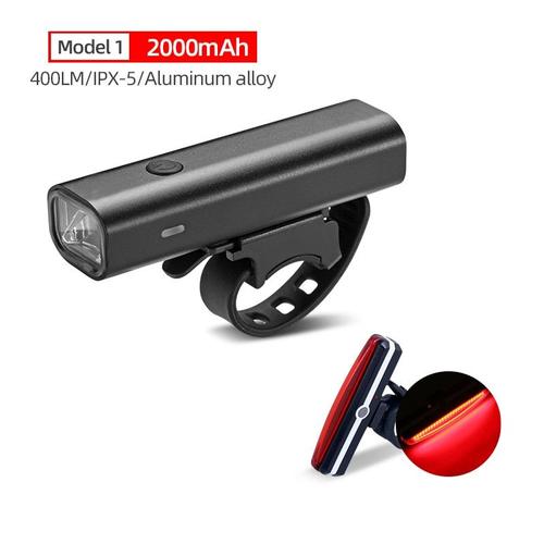 Set B - Lampe Torche Pour Vélo Rechargeable Usb 2000 Mah, Lampe Frontale 400 Lumen, Phare De Guidon Pour Cycles De Route Et Tout Terrain