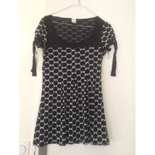 Robe/Tunique Glamour Camaïeu Gros Pois Noir T 38