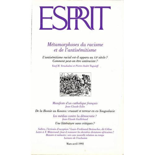 Revue Esprit Mars-Avril 1993 Métamorphoses Du Racisme Et De L'antisémitisme