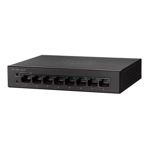 Cisco Small Business SF110D-08HP - Commutateur - non géré - 4 x 10/100 (PoE) + 4 x 10/100 - de bureau, fixation murale - PoE (32 W) - Tension CC
