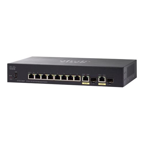 Cisco Small Business SF352-08MP - Commutateur - C3 - Géré - 8 x 10/100 (PoE+) + 2 x combo Gigabit Ethernet / SFP Gigabit - de bureau - PoE+ (128 W)