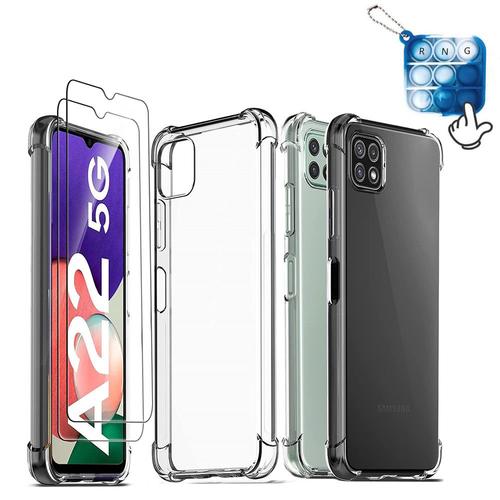 Coque Samsung A22 5g Silicone, Coque Samsung A22 5g Transparent, Etui Housse Coque Poursamsung A22 5g Antichoc Silicone Transparent + 2 Verres Trempés+1pop It Porte-Clés, Souple Silicone Tpu Case