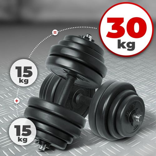 Physionics® Haltère / Poids De Musculation - 30 Kg, 2 Barres Courtes Et 4 Fermoirs - Disques Pour Fitness, Set D'haltères Courts