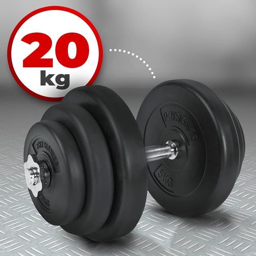 Physionics® Set D'haltères Courts 20 Kg - Barre 43 Cm, 2 X 1,25 Kg, 2 X 2,5 Kg, 2 X 5 Kg - Kit D'haltères, Barre Courte, Formation De Fitness