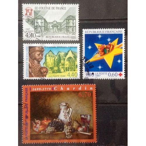 Chardin - Raisins Et Grenades 6,70 (N° 3105) + Collège France 4,40 (N° 3114) + Croix Rouge 1997 Ourson (N° 3122) + Abbaye Moutier D'ahun 4,40 (N° 3128) Obl - France Année 1997 - Brn83 - N33007