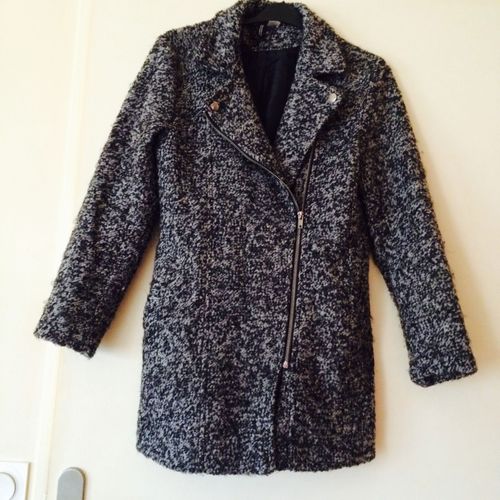 Manteau H&m Gris Chiné Avec Zip Sur Le Devant Taille 36