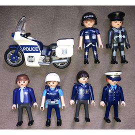Lot Playmobil Police - Personnages Et Moto