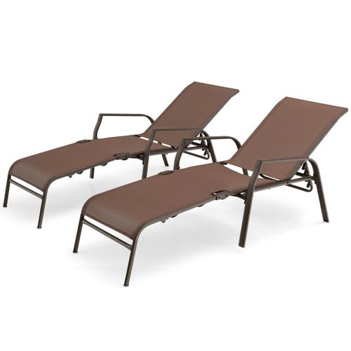 Lot De 2 Chaises Longues Avec Dossier Réglable Tissu Respirant Structure Robuste En Acier Charge Max 150kg Helloshop26 20_0007209