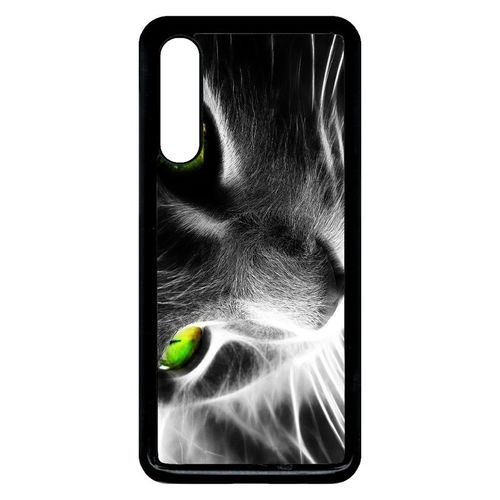 Coque Xiaomi Mi 9 - Chat Noir Et Blanc Yeux Vert - Noir